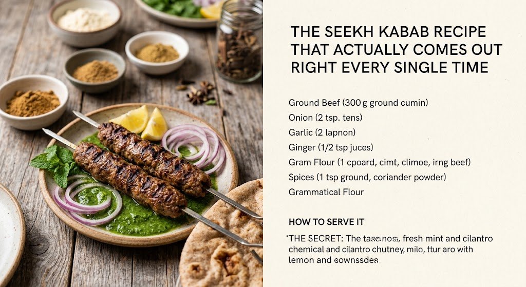 Fail-proof seekh kabab recipe — grilled beef kebabs on skewers with spices